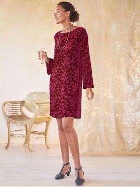Sundance Velvet Burnout Silk Blend Knee-Length Burgundy Dress size M